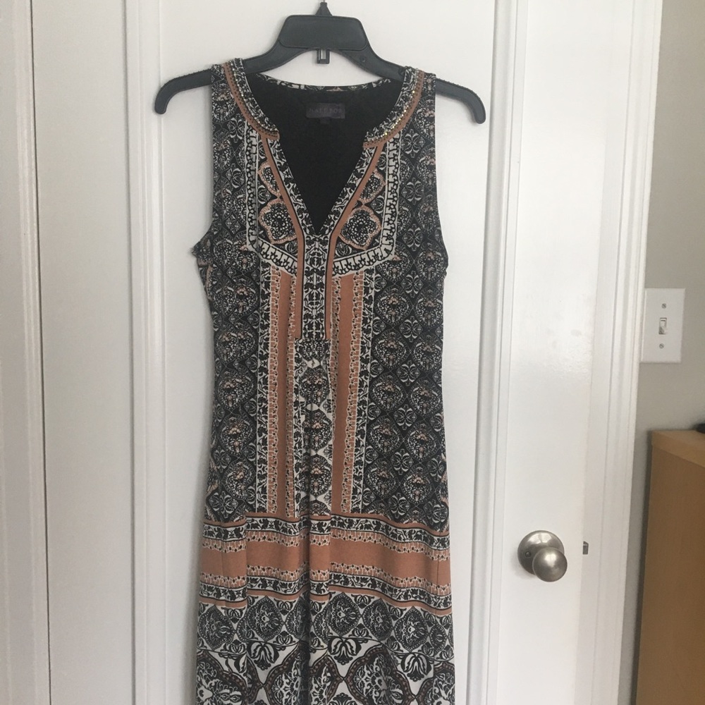 Stunning Hale Bob dress. Knee length and beaded lightly at the neckline.